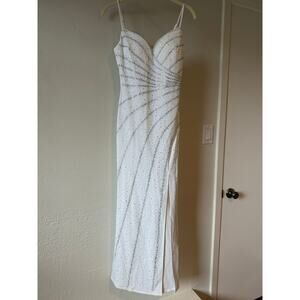 New white sequin slit mermaid dress size medium petite